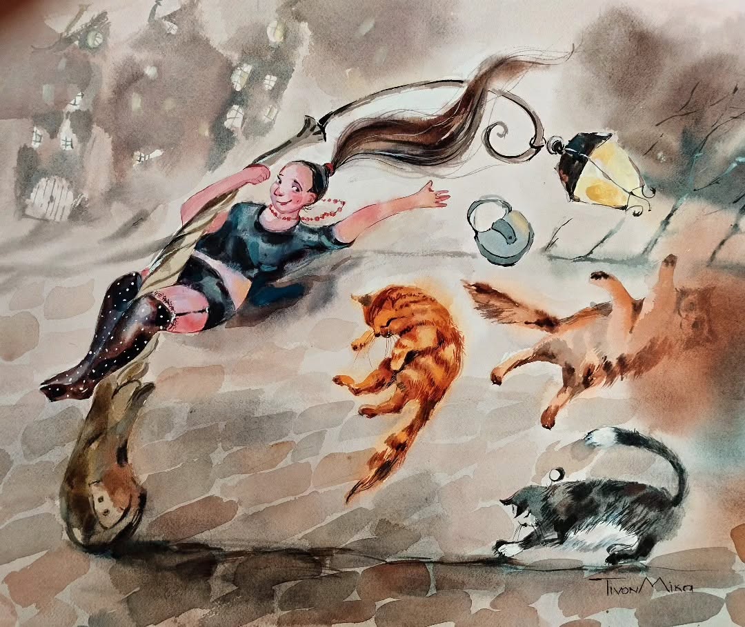 Illustration Tramontane avec vent, personnages et animaux