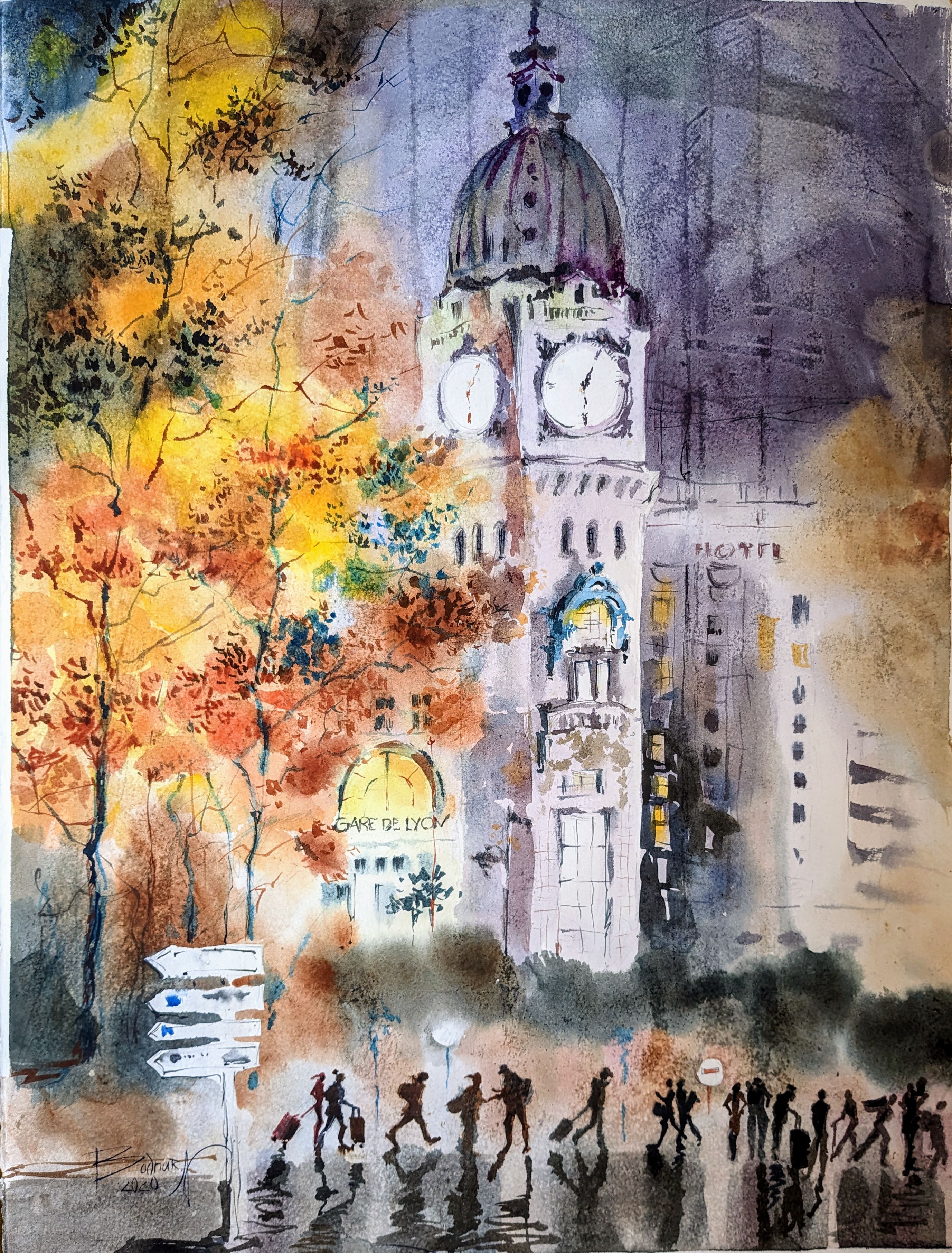 Scène urbaine à l'aquarelle